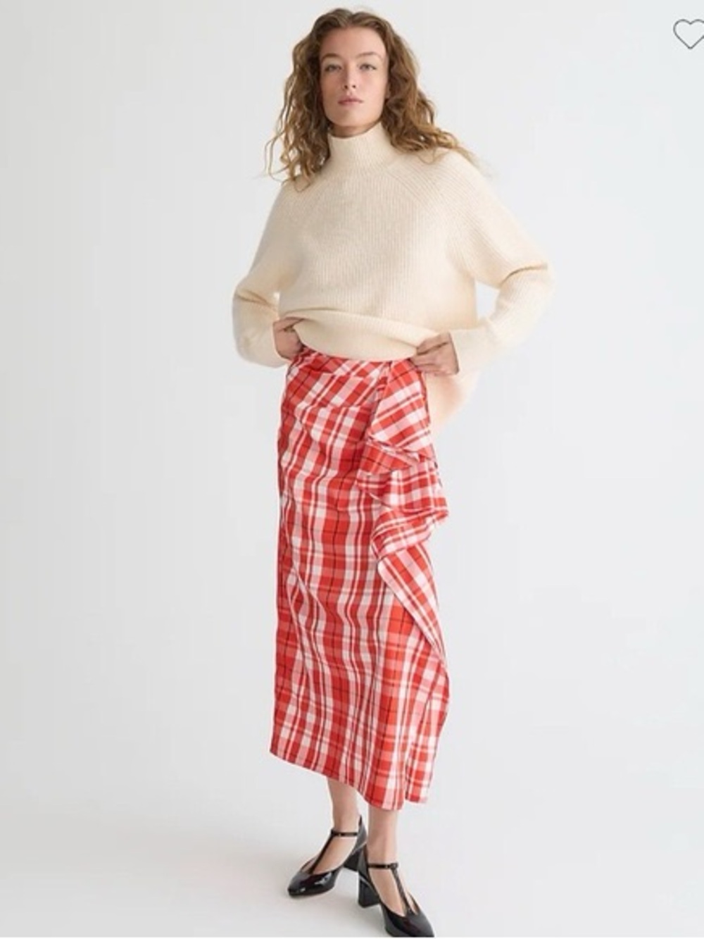 J.CREW COLLECTION • Long ruffle skirt in plaid red white size 14 BW146